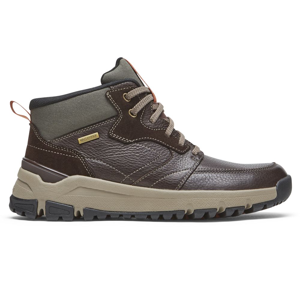 Stivali Rockport Uomo - Glastonbury Mid Waterproof - Marroni Scuro - UQXJZDP-51